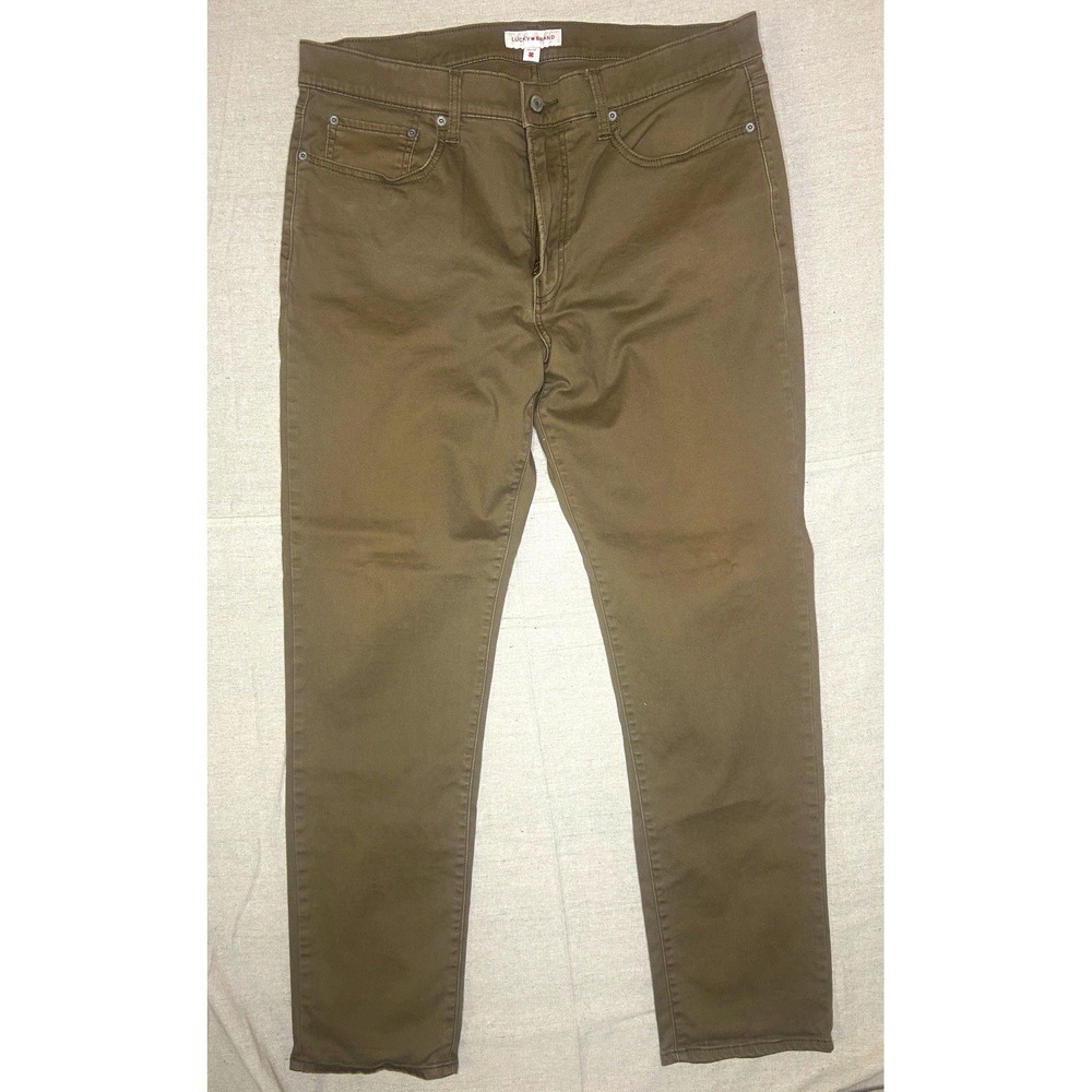 Lucky Brand Men's Green Slim Straight Denim Jeans Mid Rise Dark Wash Cotton